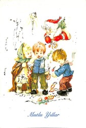 Yılbaşı (Yeniyıl) Noel Baba Temalı Simli Kartpostal KRT14960 - Gökçekoleksiyon