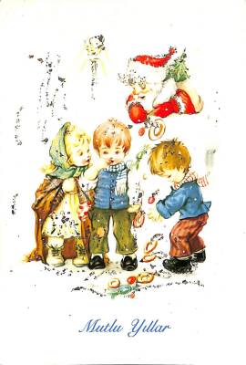 Yılbaşı (Yeniyıl) Noel Baba Temalı Simli Kartpostal KRT14960 - 1