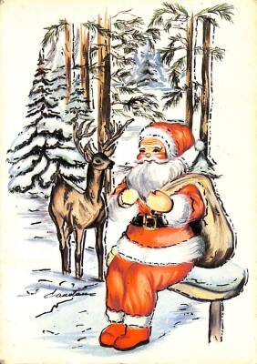 Yılbaşı (Yeniyıl) Noel Baba Temalı Yaldızlı Kartpostal KRT15009 - 1