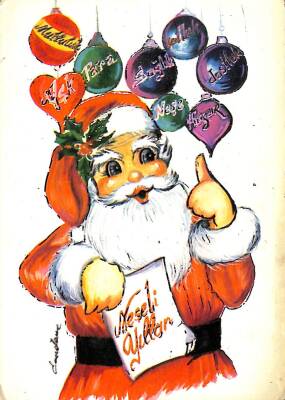 Yılbaşı (Yeniyıl) Noel Baba Temalı Yaldızlı Kartpostal KRT16929 - 1