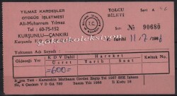Yılmaz Kardeşler 1986 Yılı Otobüs Bileti PYB2879 - 1
