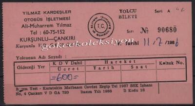 Yılmaz Kardeşler 1986 Yılı Otobüs Bileti PYB2879 - 1