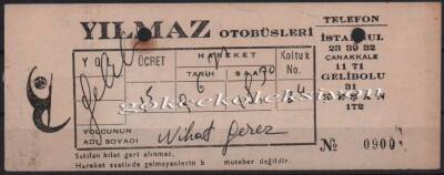Yılmaz Otobüsleri 1971 Yılı Yolcu Bileti PYB2874 - 1