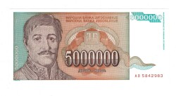Yugoslavya 5 Milyon Dinara 1993 ÇİL YKP8476 - 1