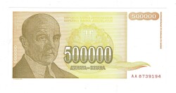 Yugoslavya 500000 Dinara 1994 ÇİL *AA prefix* YKP8279 - 1
