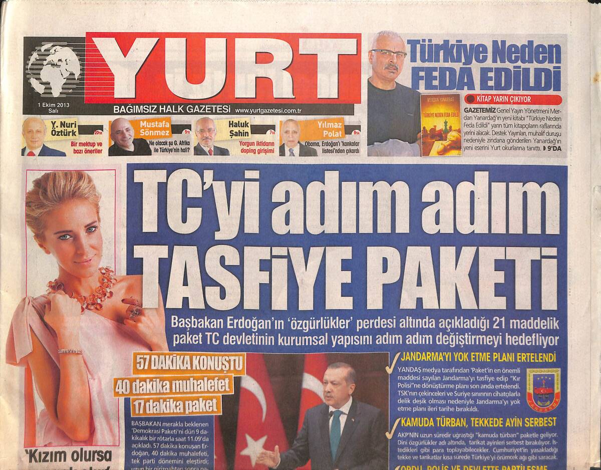 Yurt Gazetesi 1 Ekim 2013 - TC'yi Adım Adım Tasfiye Paketi - Kürt'e Kürt Denmedi - Burcu Esmersoy 