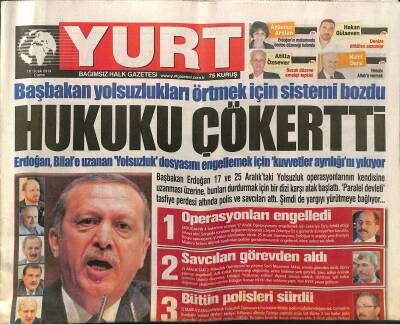 Yurt Gazetesi 10 Ocak 2014 - HSYKda Bakana İsyan - Başbakan Yolsuzlukları Örtmek İçin Sistemi Bozdu GZ125506 - 1