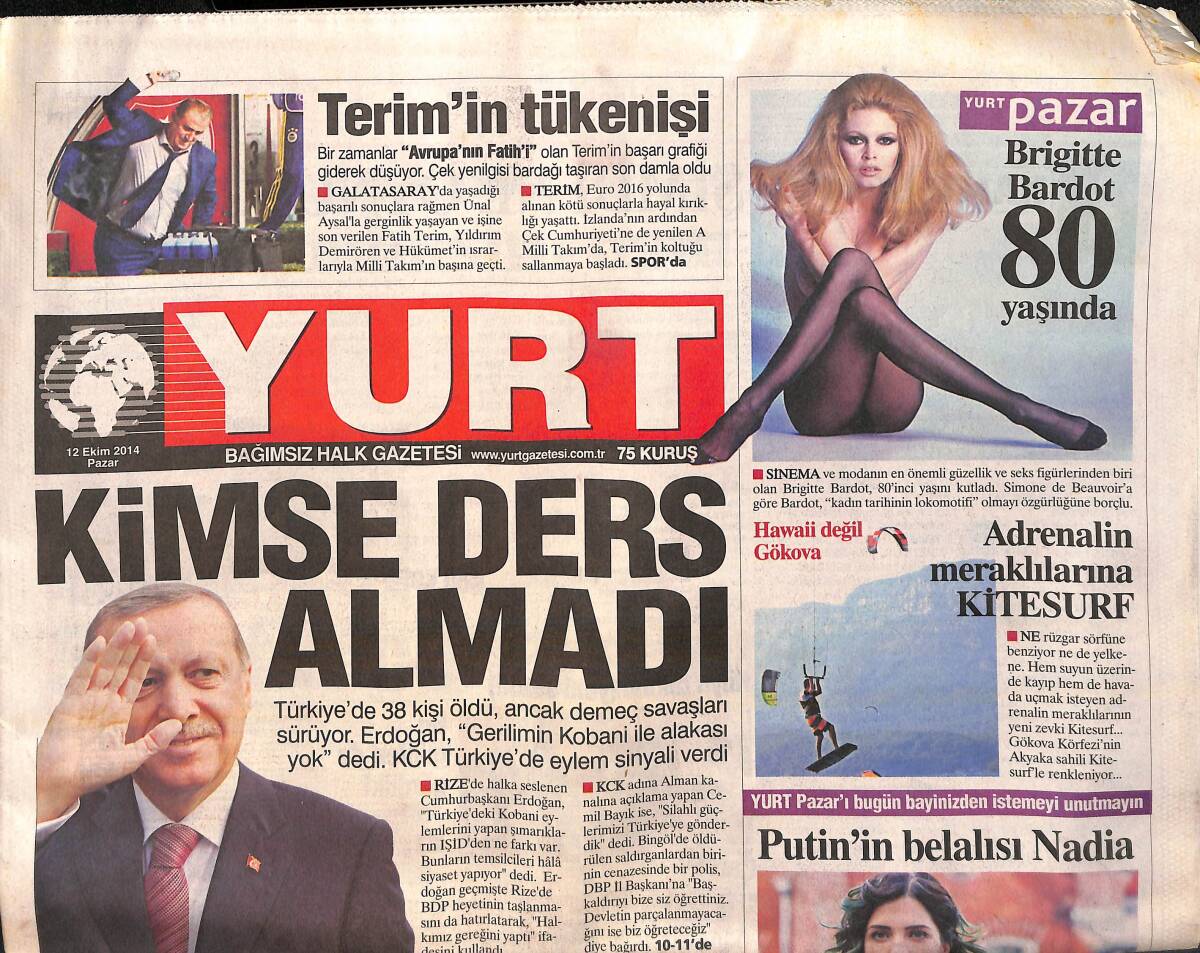 Yurt Gazetesi 12 Ekim 2014 - Hülya Avşar : Ben Mafya Değilim - Pirelli'ye Sıkı Rakip GZ159872 - 1