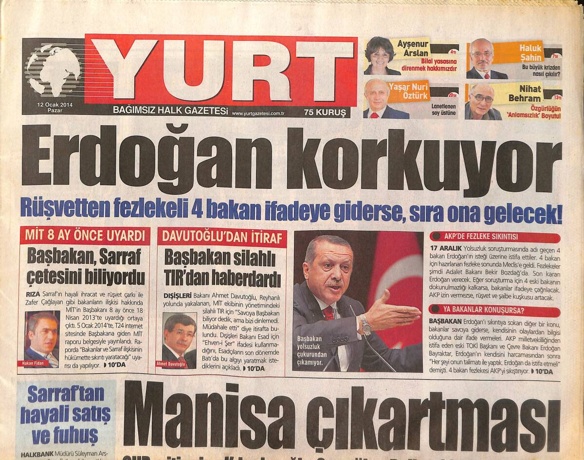 Yurt Gazetesi 12 Ocak 2014 - HSYK Tekme Tokat - Yolsuzluğa Karşı Emekçi Yürümesi - Biber Gazı Sıkan Zabıtaya Ceza! GZ136637 - 1