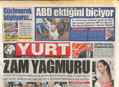 Yurt Gazetesi 13 Eylül 2012 - ABD Büyükelçisi Christopher Stevens Hayatını Kaybetti GZ109986 - 1