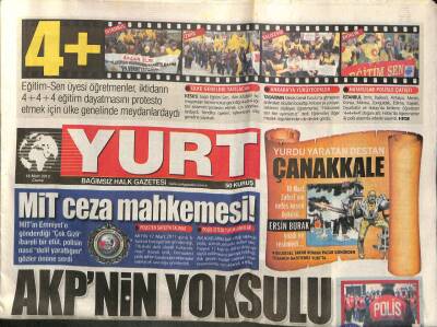Yurt Gazetesi 16 Mart 2012 - Asuman Dabaka İki Ödül Birden - Eriğin Kilosu 500 Lira GZ100861 - 1