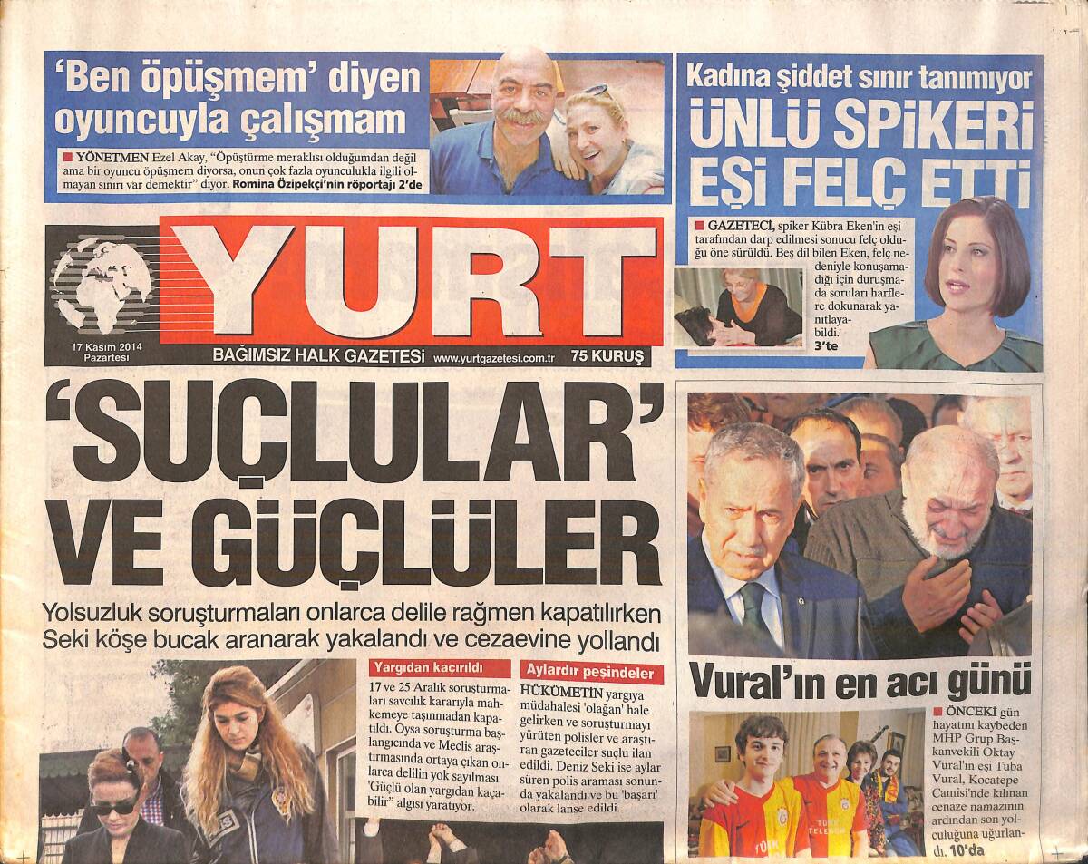 Yurt Gazetesi 17 Kasım 2014 - Ahmet Kaya Unutulmadı - G20'ye Putin Damgasını Vurdu GZ159864 - 1