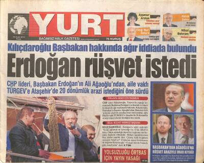 Yurt Gazetesi 19 Ocak 2014 - Erdoğan Rüşvet İstedi - Yıldırım Onursal Başkan Olacak - Aziz Yıldırım Şike Davası Paralel İşi GZ124760 - 1