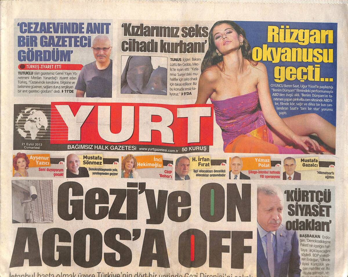 Yurt Gazetesi 21 Eylül 2013 - Geziye On Agos'a Off - Lana Del Rey İstanbul'da - ABD'de Beren Saat Rüzgarı GZ137004 - 1