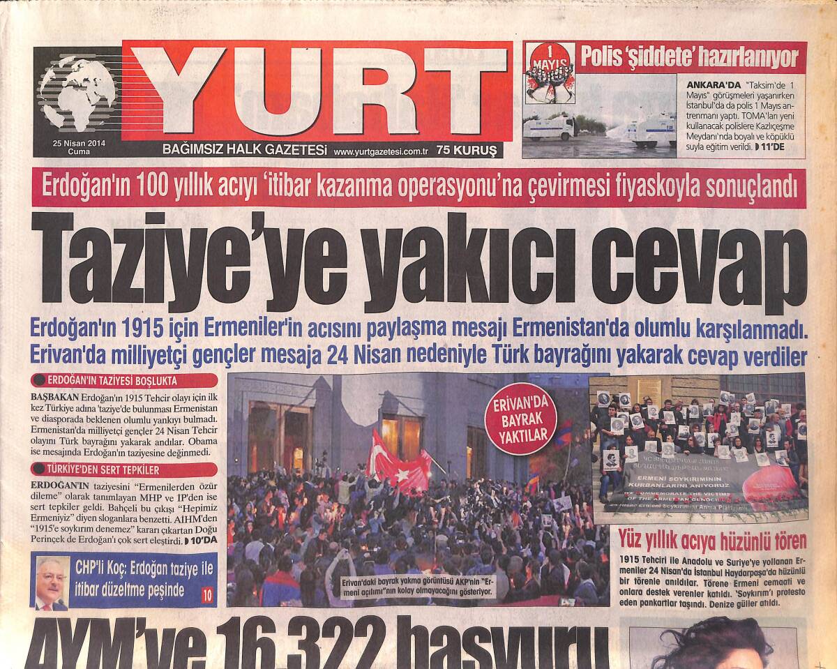 Yurt Gazetesi 25 Nisan 2014 - İstanbul Kuzguncuk'ta Bostan Nöbeti - AKP'de 4 Bakanı Fezlekeden Kurtarma Çabası GZ158649 - 1
