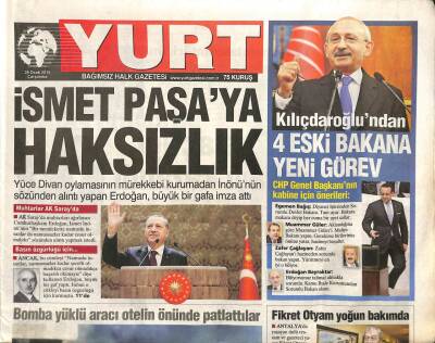 Yurt Gazetesi 28 Ocak 2015 - Fikret Otyam Yoğun Bakımda-İsmet Paşaya Haksızlık GZ105423 - 1