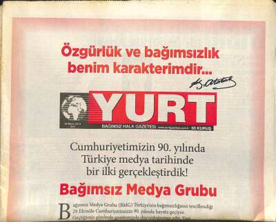 Yurt Gazetesi 29 Ekim 2013 - Adalet Yerine Gaz, Marmarayda Kaza Sorusu GZ107701 - 1