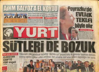 Yurt Gazetesi 3 Mayıs 2012 - AİHM Balyoza El Koydu, Sütleri de Bozuk GZ107700 - 1
