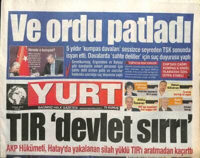 Yurt Gazetesi 3 Ocak 2014 - Hakan Şüküre Lig TVden Kırmızı Kart - Ergenekona Af Planı GZ100761 - 2
