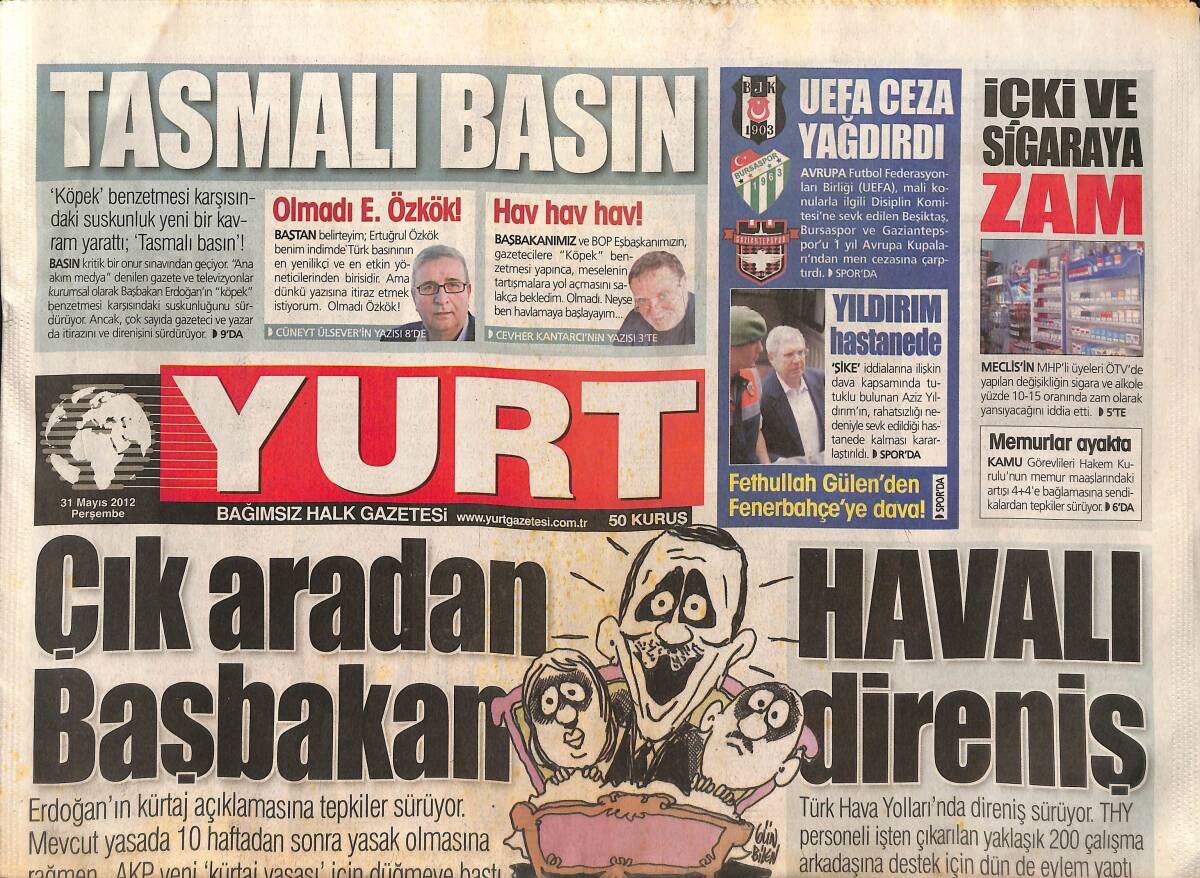 Yurt Gazetesi 31 Mayıs 2012 - Aziz Yıldırım Hastanede - Uefa Ceza Yağdırdı - Çamlıca'ya Dev Camii GZ136796 - 1