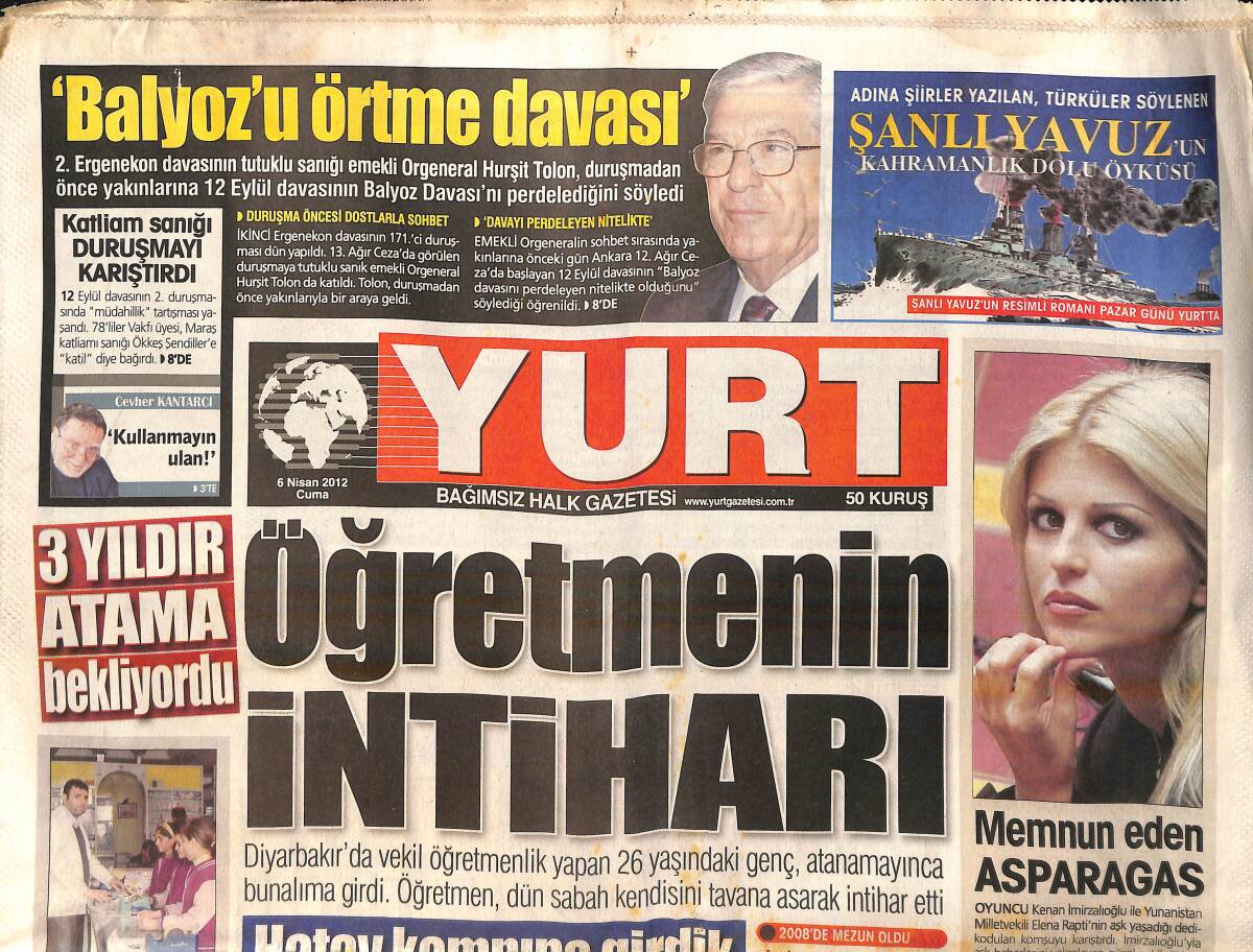 Yurt Gazetesi 6 Nisan 2012 - Diva'ya 20 Kişilik Koruma - Fenerbahçeli Alex : Kalbi Olan İzlemesin GZ159867 - 1