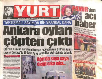 Yurt Gazetesi 6 Nisan 2014 - Melih Gökçek Mazbatayı Aldı GZ100044 - 1