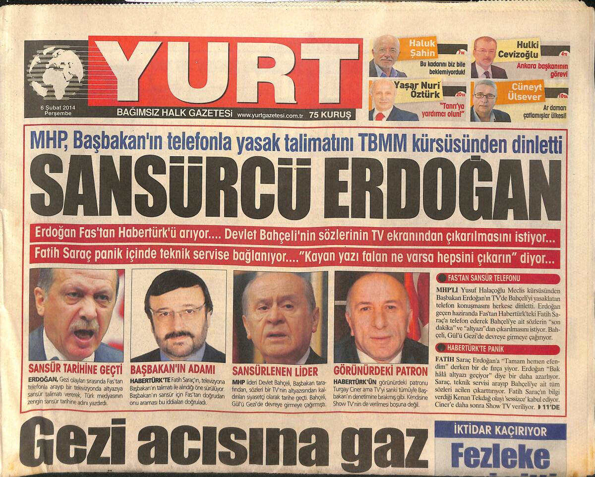 Yurt Gazetesi 6 Şubat 2014 - TSK Kumpasının Peşinde - CİA: Esad Başta Kalır - Kuyt: Altın Top Suarez'in Olmalı GZ137006 - 1