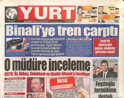 Yurt Gazetesi 8 Ocak 2014 - Dink Sanıkları Trabzonda Yakalandı - Binaliye Tren Çarptı GZ125537 - 1