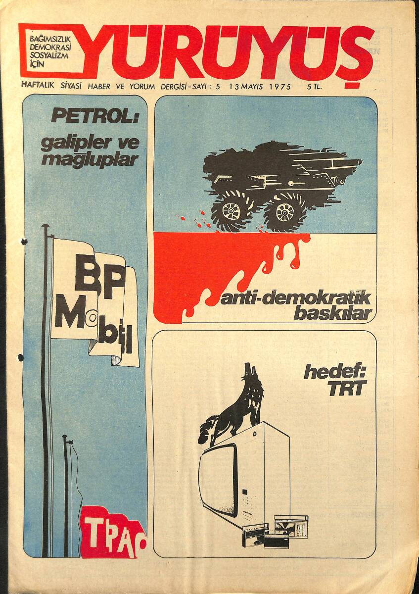 Yürüyüş Haftalık Siyasi Haber ve Yorum Dergisi 13 Mayıs 1975 Sayı:5 - Anti-demokratik Baskılar - Hedef: TRT - Petrol 