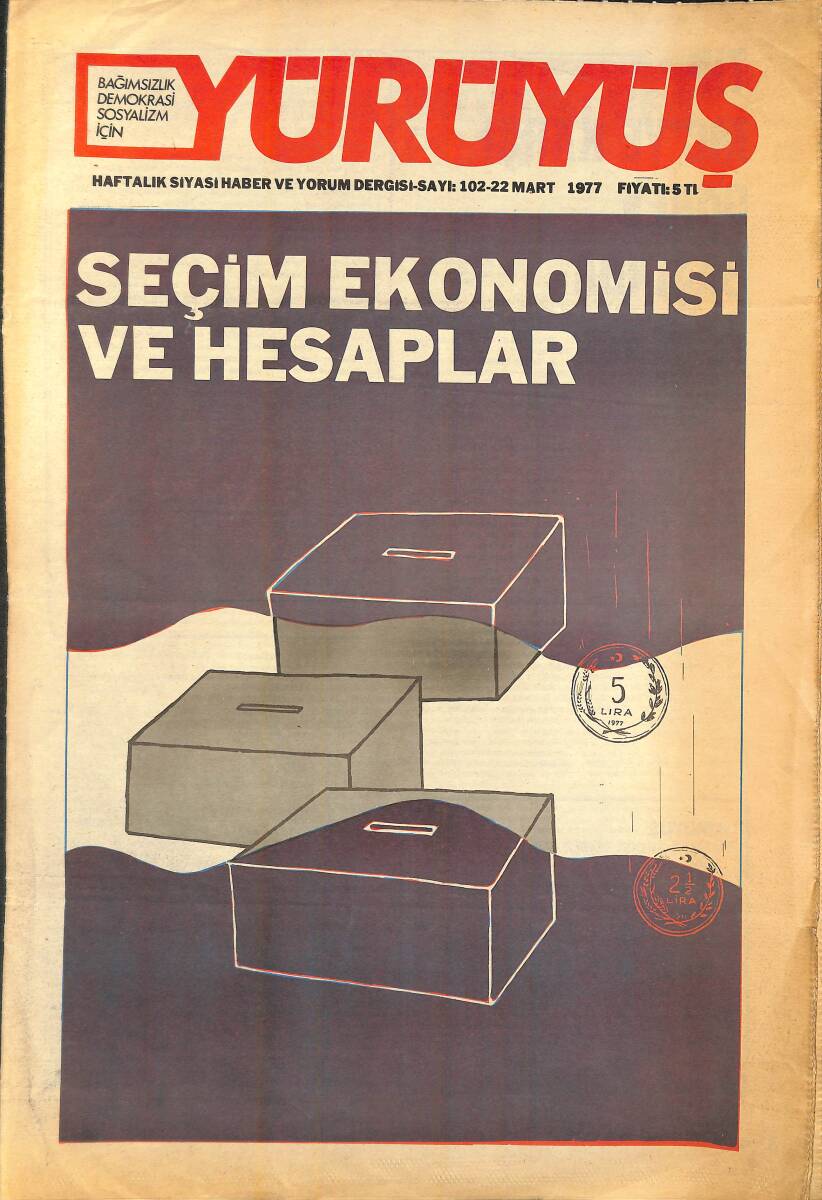 Yürüyüş Haftalık Siyasi Haber ve Yorum Dergisi 22 Mart 1977 Sayı 102 - Seçim Ekonomisi Ve Hesaplar NDR93289 - 1