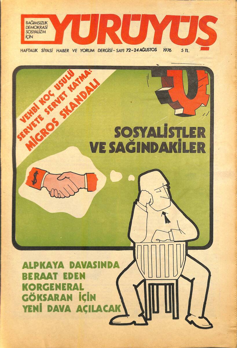Yürüyüş Haftalık Siyasi Haber ve Yorum Dergisi 24 Ağustos 1976 Sayı: 72 - Sosyalistler ve Sağındakiler - Migros Skandalı NDR94451 - 1