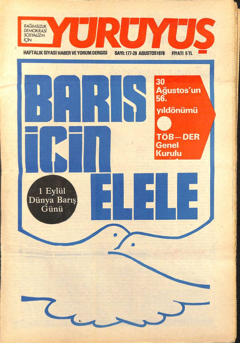 Yürüyüş Haftalık Siyasi Haber ve Yorum Dergisi 29 Ağustos 1978 Sayı: 177 - 1 Eylül Dünya Barış Günü - TÖB-DER Genel Kurulu NDR94431 - 1