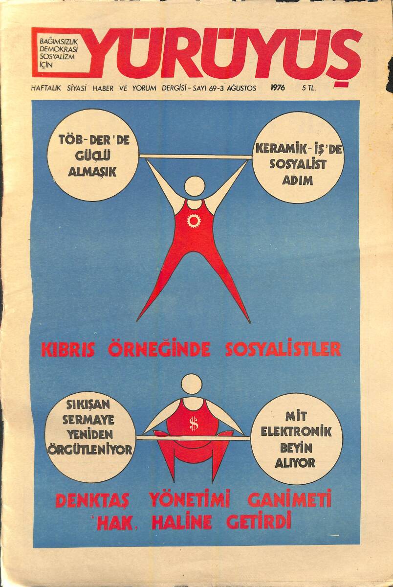 Yürüyüş Haftalık Siyasi Haber ve Yorum Dergisi 3 Ağustos 1976 Sayı: 69 - Kıbrıs Örneğinde Sosyalistler - Denktaş Yönetimi Ganimeti Hak Haline Getirdi NDR94386 - 1