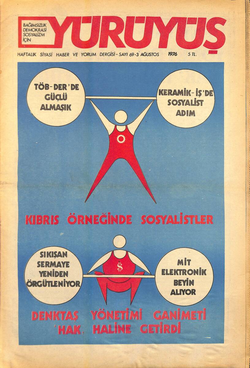 Yürüyüş Haftalık Siyasi Haber ve Yorum Dergisi 3 Ağustos 1976 Sayı: 69 - Kıbrıs Örneğinde Sosyalistler - Denktaş Yönetimi Ganimeti Hak Haline Getirdi NDR94448 - 1