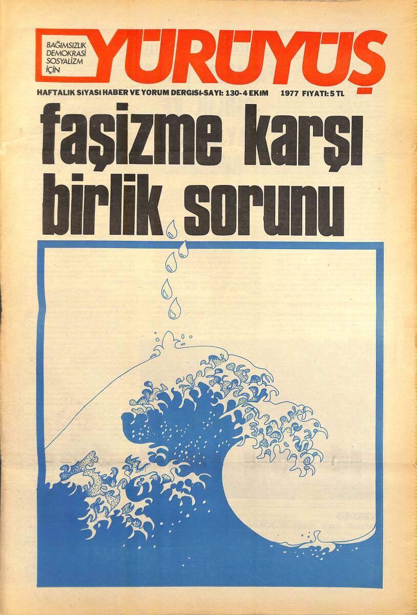 Yürüyüş Haftalık Siyasi Haber ve Yorum Dergisi 4 Ekim 1977 Sayı 130 - Faşizme Karşı Birlik Sorunu NDR93304 - 1