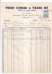 YUSUF CABBAR VE YAŞAR ALİ TUHAFİYE VE GÖMLEK DEPOSU.1955 YILI FATURA - Gökçekoleksiyon