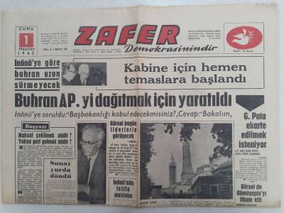 Zafer Gazetesi - 1 Haziran 1962 - İsmet İnönünün İstifa Mektubu GZ112419 - 1