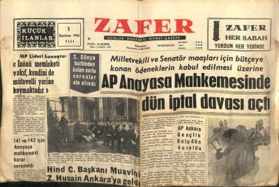 Zafer Gazetesi - 1 Haziran 1965 - AP Anayasa Mahkemesine İptal Davası Açtı GZ110422 - 1