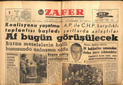 Zafer Gazetesi - 1 Mayıs 1962 - Af Bugün Görüşülecek GZ110681 - 1