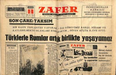 Zafer Gazetesi - 1 Ocak 1964 - Türklerle Rumlar Artık Birlikte Yaşayamaz GZ110710 - 1