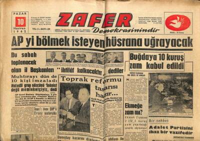Zafer Gazetesi - 10 Haziran 1962 - Ekmeğe Zam mı? GZ110458 - 1