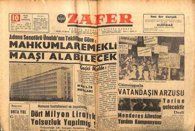 Zafer Gazetesi - 10 Ocak 1962 - Mahkumlar Emekli Maaşı Alabilecek GZ110672 - 1