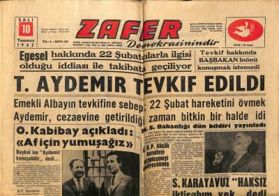 Zafer Gazetesi 10 Temmuz 1962 - Talat Aydemir Tevkif Edildi GZ66071 - 2