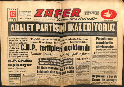 Zafer Gazetesi - 12 Haziran 1962 - Adalet Partisini Uyarıyoruz GZ110560 - 1