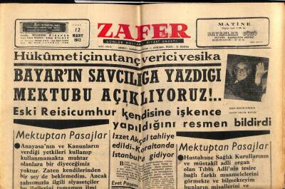 Zafer Gazetesi 12 Mart 1963 - Celal Bayarın Savcılığa Yazdığı Mektup GZ66068 - 1