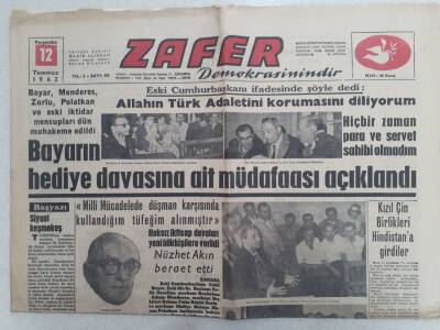 Zafer Gazetesi - 12 Temmuz 1962 - Nüzhet Akın Beraat Etti GZ112426 - 1