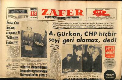 Zafer Gazetesi - 13 Ekim 1963 - Gürkan CHP Hiçbirşeyi Geri Alamaz Dedi GZ110371 - 1
