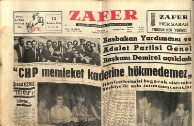 Zafer Gazetesi - 13 Haziran 1965 - CHP Memleket Kaderine Hükmedemez GZ110437 - 1