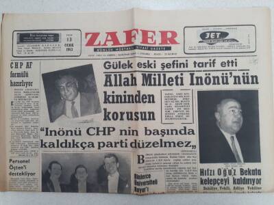 Zafer Gazetesi - 13 Ocak 1963 - Allah Milleti İnönünün Kininden Korusun GZ112411 - 1