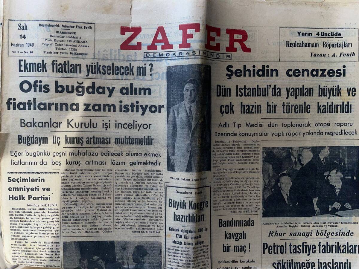 Zafer Gazetesi 14 Haziran 1949 - Galatasaraylıların Pilav Günü - Amerika İle İsrasil'in Arası Açılıyor GZ142344 - 1